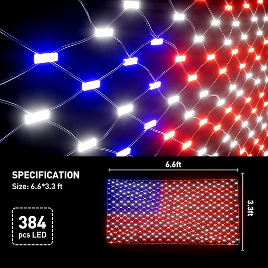 Leisure world American Flag Lights – 384 Super Bright LEDs, Waterproof USA Flag Decoration for 250th Anniversary, Independence Day (July 4th), Memorial Day, Christmas & Holiday Party