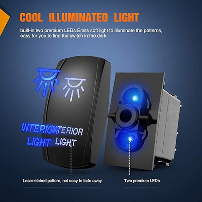 Nilight 90002B Interior Light Rocker Switch LED Light Bar 5Pin Laser On/Off LED Light 20A/12V 10A/24V Switch Jumper Wires Set for Jeep Boat Trucks