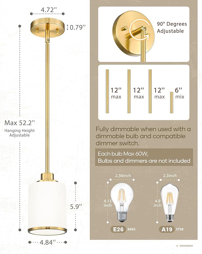 Beionxii Brushed Gold Pendant Lights Kitchen Island, Modern Kitchen Pendant Lighting Over Island, Hanging Lights with Clear Glass for Sink, Dining Room, Entryway, BX-PL02BG