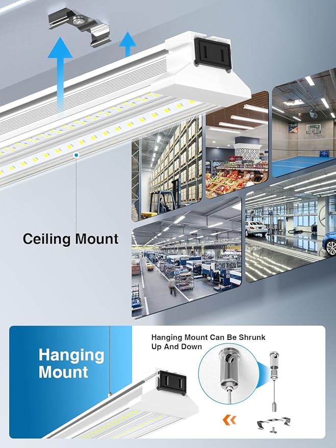 ELEKICO Super Bright 60W Led Shop Lights 4FT 2-Pack| Ceiling Or Hanging Mount| 5000K 9000lm Linkable 4' Led Ceiling Garage Lighting Light Fixtures for Garage Shop Workshop Barn Lighting