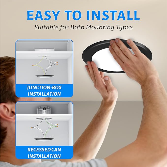 ECOELER 5/6 Inch LED Disk Light Flush Mount, Dimmable Recessed Retrofit Ceiling Light, 16.5W 1000Lm, 4000K Cool White, Black Aluminum Baffle, Installs with J-Box or Recessed Can, 4 Pack