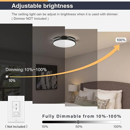 Modern Dimmable LED Flush Mount Ceiling Light, 2700K-6000K Selectable Round Close to Ceiling Lighting Fixtures, Metal Minimalist Black Ceiling Lamp for Bedroom, Kitchen, Hallway, Living Room
