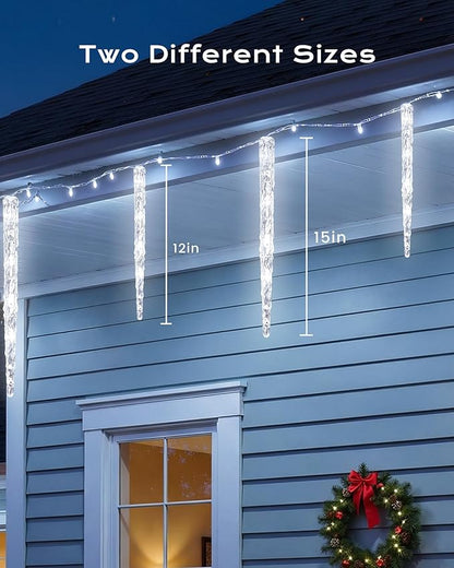 Brightown Icicle Lights Outdoor 20ft with Remote - 20 Tubes 100 LED Iced Tube Christmas Lights, Waterproof Icicle Decor Outdoor Indoor for Tree Patio Roof Holiday Decor, Cool White