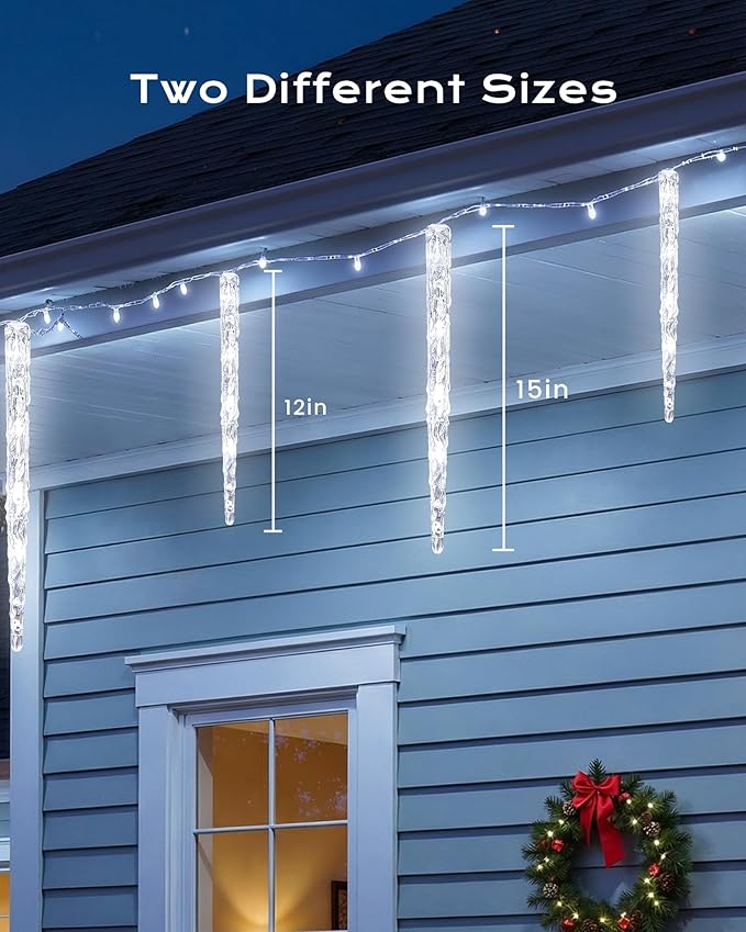 Brightown Icicle Lights Outdoor with Remote, 2 Pack Total 40ft 40 Tubes 200 LED Ice Shape String Lights, Connectable Hanging Christmas Decoration Lights for Tree Patio Roof Holiday Decor, Cool White