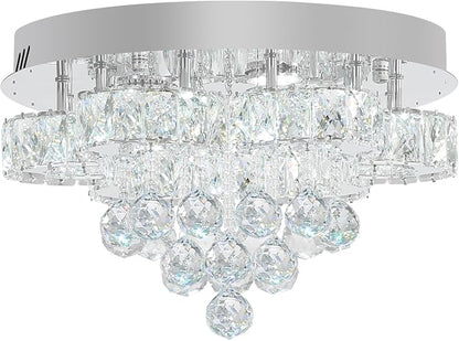 Flashing God Dia 16in Modern LED Crystal Chandelier,Flush Mount Ceiling Light Fixture with K9 Crystals,Small Chandelier for Bedroom Dining Hallway Lighting