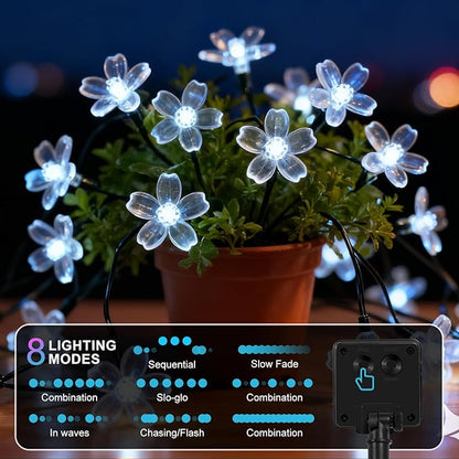 2 Pack Total 52FT 120 LED Solar String Lights Outdoor Waterproof Flower Fairy Lights for Garden Fence Patio Yard Christmas Tree Lawn Wedding Party Decor, Pure White