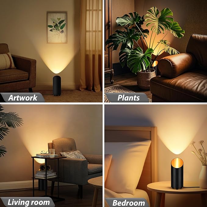 Uplighting Indoor, 7W Floor Can Lights with 2700K LED GU10 Bulbs, IP44 Waterproof Uplights Spotlight for Dark Corner Sofa House Plant Wall Artwork Indoor, 6.5FT Plug Cord & Foot Switch, Black
