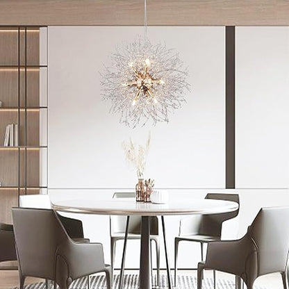 Small Sputnik Chandelier, 9 Lights Modern Dandelion Crystal Chandelier, Chrome Dandelion Pendant Light Fixture for Kitchen Dining Room Bedroom