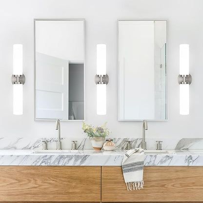 Wall Sconces Set of Two, Brushed Nickel Gold Bathroom Sconces Wall Lighting with Milky White Glass, Hardwired Modern Sconces Wall Decor Set of 2 Bathroom Light Fixtures for Mirror Living Room Bedroom