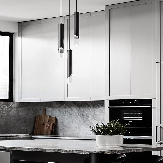 Modern Pendant Light Kitchen Light Fixture Dimmable LED Black Mini Pendant Lights Dinning Room Black Pendant Lighting for Kitchen Island Bedroom (3-Light)