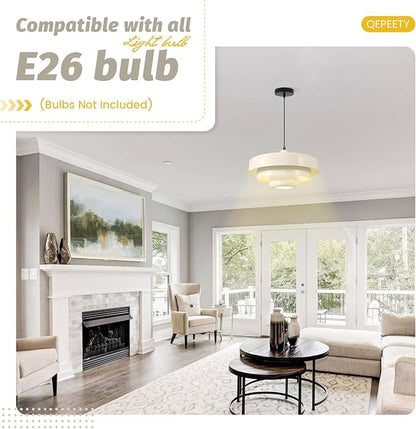 Mid-Century Modern Pendant Light, Beige Pendant Lighting, 1-Light Adjustable Hanging Light Fixture for Kitchen Island, Dining Room, Bedroom, Living Room