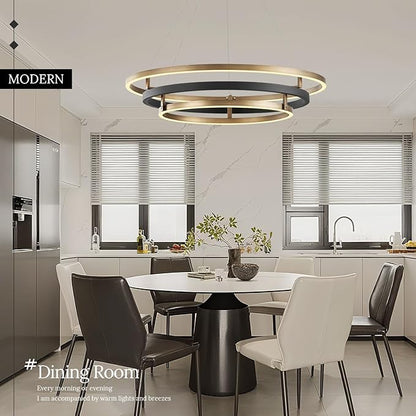 3 Ring LED Chandelier Black Gold Round Chandeliers Light Fixture 31in Dimmable Modern Circular Chandeliers Brass Gold Chandelier Light for Foyer Dining Room Bedroom Office Living Room Entryway