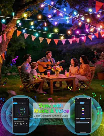 echosari Smart Firecracker Star Fairy Lights Plug in, 16 Million Color Changing String Lights RGB Built in Chip with App Remote Control Timer 10Ft Star String Lights for Bedroom Patio Party Decor