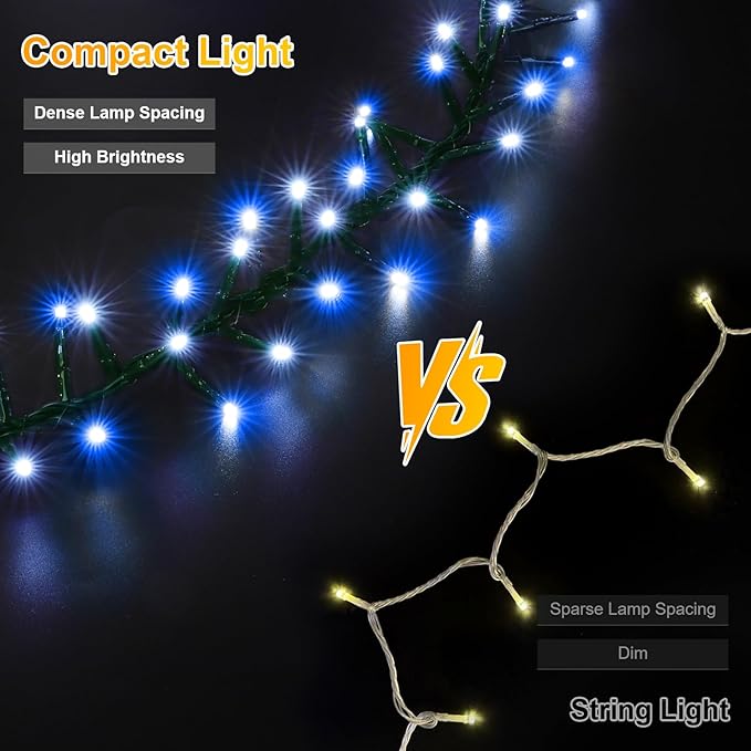 LAMPHOME 500 LED Blue White String Lights, 46ft 16 Modes Plug in Twinkle Fairy Lights, Waterproof Blue LED Christmas Lights Outdoor for Christmas Tree Bedroom Party Wedding Decor