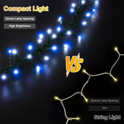 LAMPHOME 500 LED Blue White String Lights, 46ft 16 Modes Plug in Twinkle Fairy Lights, Waterproof Blue LED Christmas Lights Outdoor for Christmas Tree Bedroom Party Wedding Decor