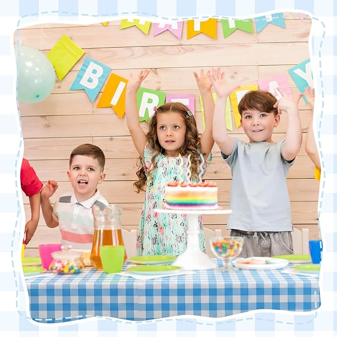 Oudain 3 Pcs Silly Goose Theme Party Blue & Sage Green & Checkered Party Tablecloth 54 x 108 Inch Plastic Rectangle Tablecloth Waterproof Table Cover for Baby Shower Silly Goose Birthday Decoration