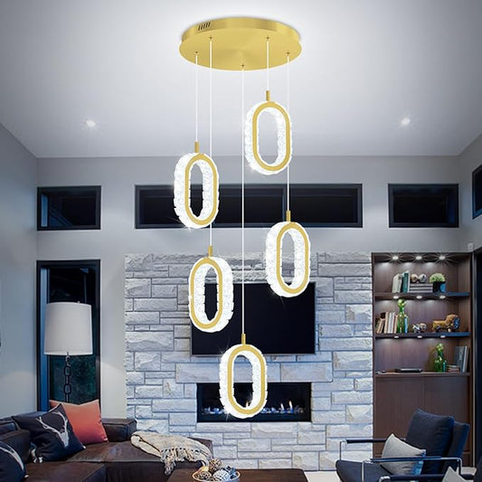 Dimmable 5-Light Oval Ring Chandelier for Dining Room, Gold Ring Pendant Light for Kitchen Island,Hallway, Entryway, Passway, Bedroom, Balcony Living Room