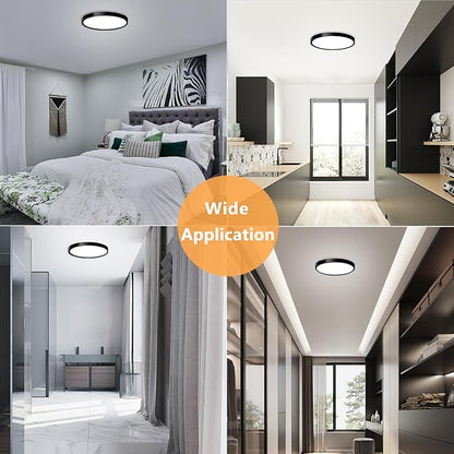 LED Flush Mount Ceiling Light Fixture, 9inch Modern Black Light, 18W 5000K, Low Profile Slim Flat Surface Lights for Bedroom Kitchen Hallway Laundry Stairwell Basement Closet