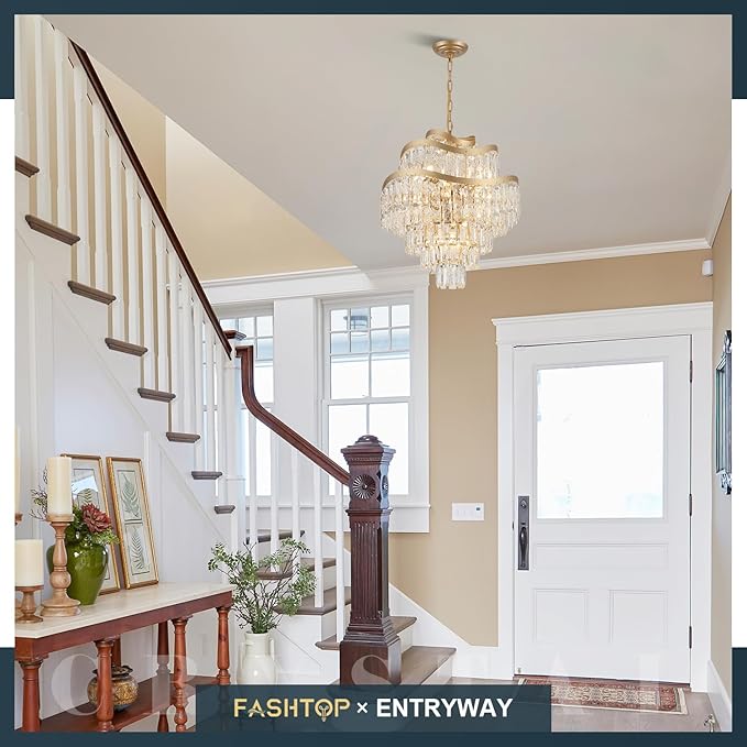 7-Tier Luxury Gold Crystal Chandelier 12 Lights 20" Modern K9 Crystal Pendant Chandelier Light Fixture for Living Room Dining Room Bedroom Kitchen Foyer Entryway, E12