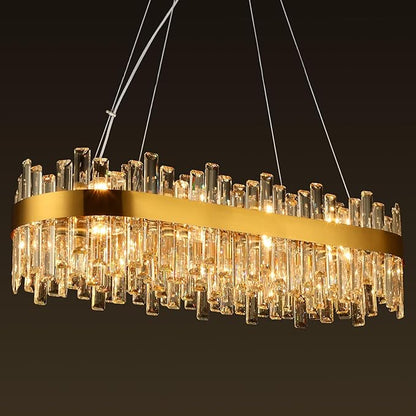 Weesalife Gold Crystal Chandeliers for Dining Room, 20 Lights Modern Oval Chandelier for Lining Room, Rectangular Crystal Pendant Light Fixture for Kitchen Island Bar L36 Inch