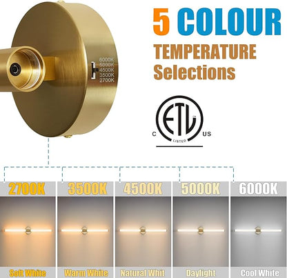 Glod Wall Sconces Set of 2 Hardwired, Dimmable 5CCT LED Bathroom Light Fixtures Over Mirror, 360° Full Lighting 31" Long Vanity Light Bar Modern Wall Sconce for Bathroom Bedroom Living Room
