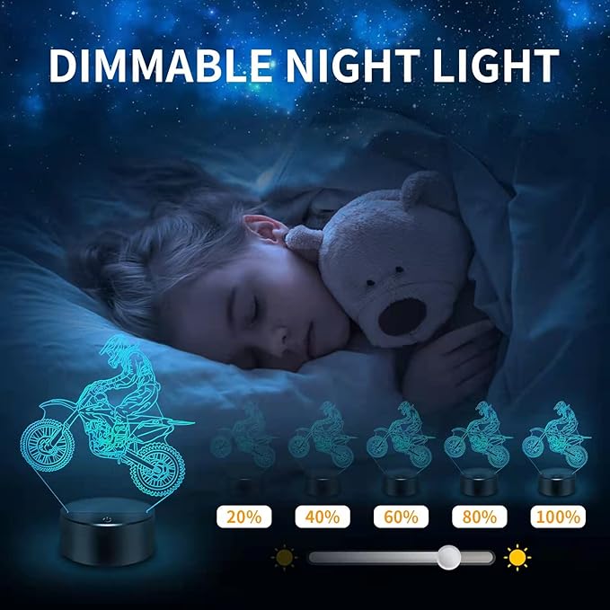 BASSI Dirt Bike Gift 3D Night Light, 16 Colors Changes Remote Control Motorcycle Lamp, LED Dirtbike Decor Toys for Boys Girls Room Birthday Xmas for Kids…