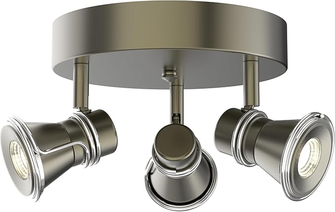 3-Light Dimmable LED Ceiling Spotlight, Industrial Gunmetal Finish Round Flush Mount Ceiling Light Fixture, Adjustable Heads with Directional Track Lighting (LED Bulbs Included)