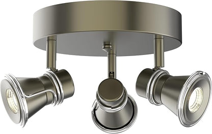 3-Light Dimmable LED Ceiling Spotlight, Industrial Gunmetal Finish Round Flush Mount Ceiling Light Fixture, Adjustable Heads with Directional Track Lighting (LED Bulbs Included)