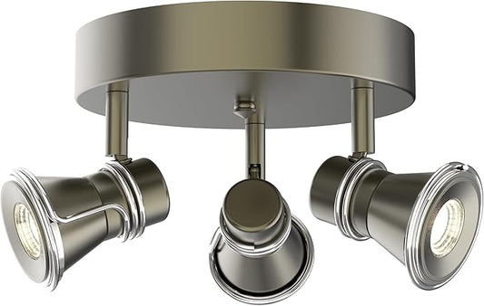 3-Light Dimmable LED Ceiling Spotlight, Industrial Gunmetal Finish Round Flush Mount Ceiling Light Fixture, Adjustable Heads with Directional Track Lighting (LED Bulbs Included)