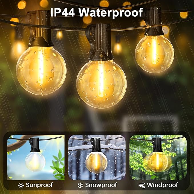 LAMPHOME LED Outdoor String Lights, 26FT Waterproof Patio Lights 12+1 Edison Shatterproof Bulbs, Connectable Hanging Lights for Backyard Porch Deck Garden Balcony Yard Cafe Party Christmas Decor