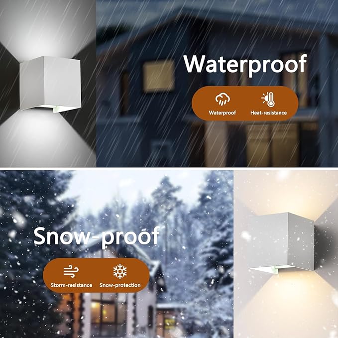 2 Pack LED Outdoor Wall Sconces Exterior/Interior,Modern Square Aluminum Wall Light Fixture ,Variable Beam IP65 Waterproof Lights.15W 3-Color-Changeable Up and Down Outdoor Lighting Fixtures（White）