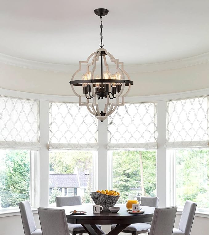 MEIXISUE Farmhouse Rustic Chandelier,ORB+Oak Finish,6-Light Vintage Antique Chandeliers Pendant Light Fixture for Kitchen Dining Room Living Room Entryway Foyer UL Listed