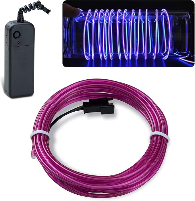 lychee EL Wire Neon Glowing Strobing Electroluminescent Light El Wire w/Battery Pack for Parties, Halloween Decoration (Purple, 9ft)
