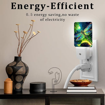 Dragonfly Night Light, Plug-into Wall Green Glitter Nightlight Lamp with Dusk to Dawn Sensor, Led Lamp 0.5W Energy Efficient for Boys Girls Adults Home Decor