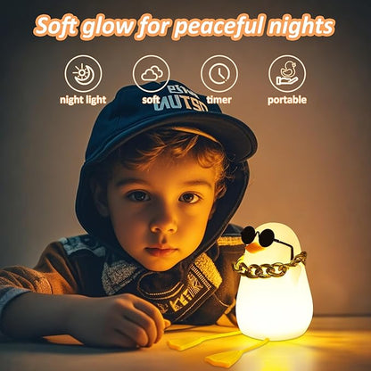 Anywin Duck Night Light for Kids, Cute Benson Ducks Gifts, Squishy Touch Silicone Animal Nursery Bedside Lamp Goose Gifts, Dimmer & Rechargeable, Birthday Gifts for Boys Girls Women Teen(Hip Hop Duck)