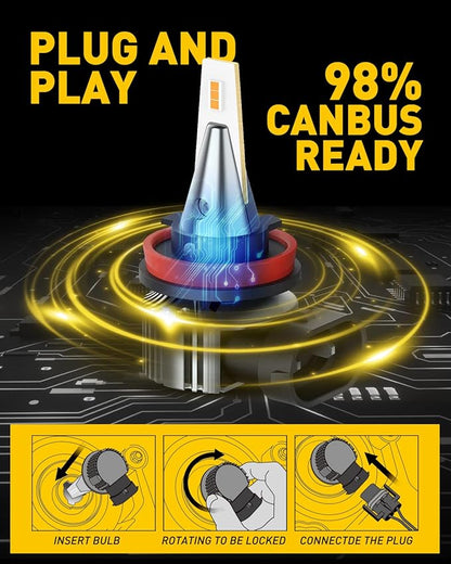AUXITO H8 H11 H16 LED Fog Light Bulbs, 3000K Amber Yellow, Strong Penetrating Power, Long Lifespan, Plug and Play, Canbus Error Free, Halogen Replacement DRL Bulbs for Rainy Snowy Foggy, 2 Pack