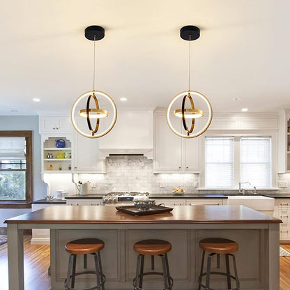 Modern LED Chandelier DIY Creative Chandelier Adjustable Hanging Round Ring 3 Ring 4000K Warm White Light Fixture for Dining Room Bedroom Kitchen Island Hall Black Gold (D = 11.8")