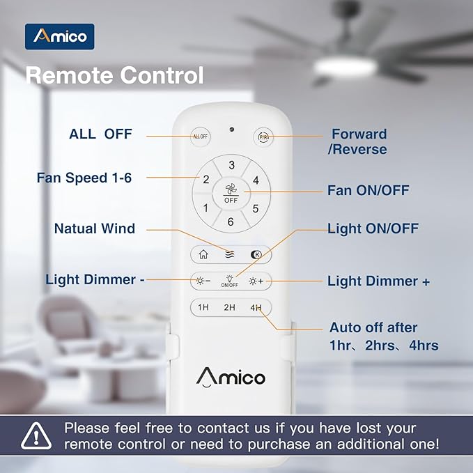 Amico 64 inch Ceiling Fans with Lights,Large Ceiling Fan with Light and Remote Control, Dimmable, 6 Speed Reversible Quiet DC Motor, Black Modern Ceiling fan For Living Room, Kitchen, Patio