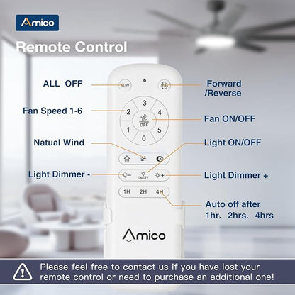 Amico 80 inch Ceiling Fans with Lights,Large Ceiling Fan with Light and Remote Control, Dimmable, 6 Speed Reversible Quiet DC Motor, Black Modern Ceiling fan For Living Room, Bedroom, Kitchen, Patio
