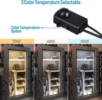 TORCHSTAR LED Safe Lighting Kit 3CCT, (6) 12 Inch Linkable Light Bars, Motion Sensor, 3000K/4000K/5000K Selectable, 900LM Safe Light Kit for Gun Safe Under Cabinet Locker Closet, UL Power Adapter