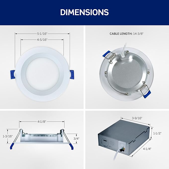 Leviton 4 in. Round Baffle Slim Downlight, 820 Lumens, 5 CCT Color Selectable 2700K-5000K, Dimmable, DBR40-S1W, White