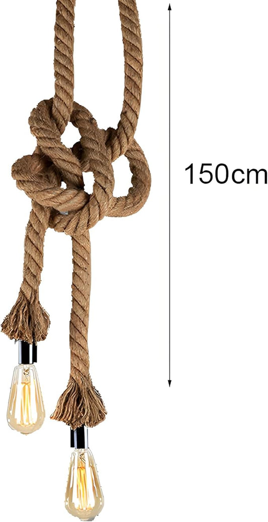 2 Head 1.5 Meter Hemp Rope Vintage Ceiling Pendant Light Lamp Fixture E26/E29 Base,Retro Style for Dining Hall Restaurant Bar Lighting(Bulb not Included)