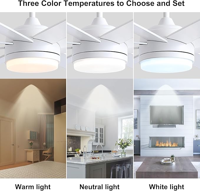 YUHAO 62 Inch White Ceiling Fan with Light and Remote Control.Noiseless,Dimmable,3CCT,6 Speeds Reversible, DC Ceiling Fans for Indoor or Covered Outdoor Use.ETL Listed