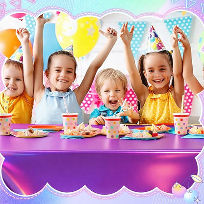 Oudain 3 Pcs Kpop Theme Party Purple & Pink & Silver Iridescent Party Tablecloth 54 x 108 Inch Plastic Rectangle Tablecloth Waterproof Table Cover for Kpop Theme Birthday Decoration