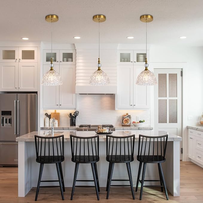 Modern Bronze Glass Pendant Light 7.68 in Dome Light Fixture with Clear K9 Crystal Ball Adjustable Height Vintage Mini Hanging Lights for Kitchen Island Bedroom Dining Room Living Room