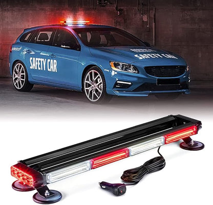 Xprite 26" COB LED Strobe Rooftop Flashing Light Bar, Double Side Hazard Warning Beacon Safety Lights w/Magnetic for Emergency Vehicles Firefighter Cars Trucks Traffic Security White & Red
