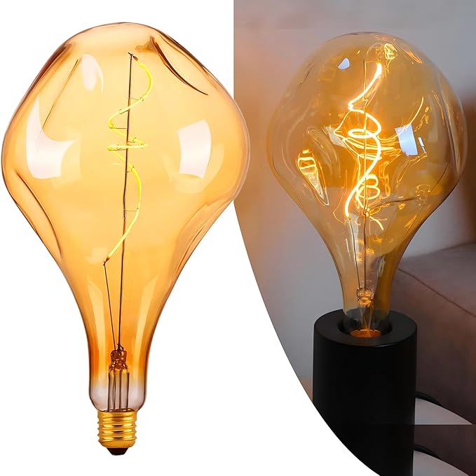 A165 Irregular Unique Large Oversized Vintage LED Edison Light Bulb,2200K Warm Amber Glass Dimmable,5Watt 400LM Extra Giant Decorative Light Bulbs for Pendant Floor Lamp 1Pack