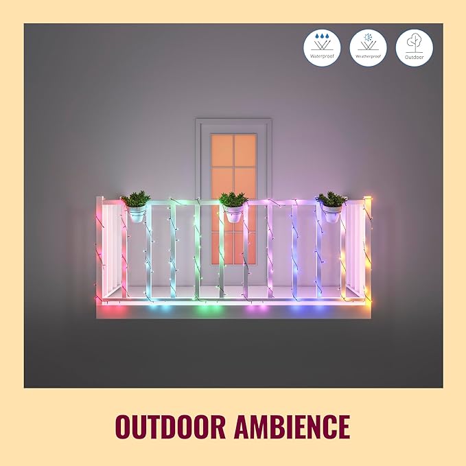 WiZ Connected Fairy Lights, 65.6ft RGB LED Smart Color-Changing, Static and Dynamic Modes, Music Sync, App and Voice Control