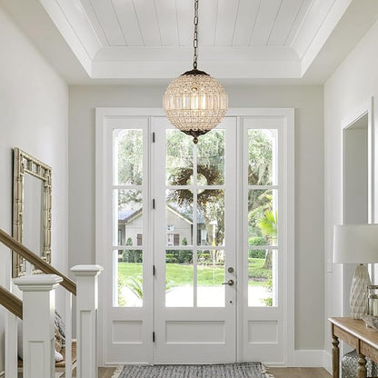Antique Crystal Globe Chandelier, 11.8" Vintage Small Sphere Chandelier Crystal Pendant Light Fixture for Foyer Dining Room Kitchen Island Bronze