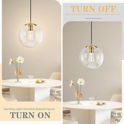 KoKo&Yukina 10" Globe Pendant Light Gold Plug in Pendant Light Adjustable Hanging Lights with Plug in Cord Brushed Gold Finished with Clear Glass Lampshade for Bedroom Kitchen Island（Bulb Included）